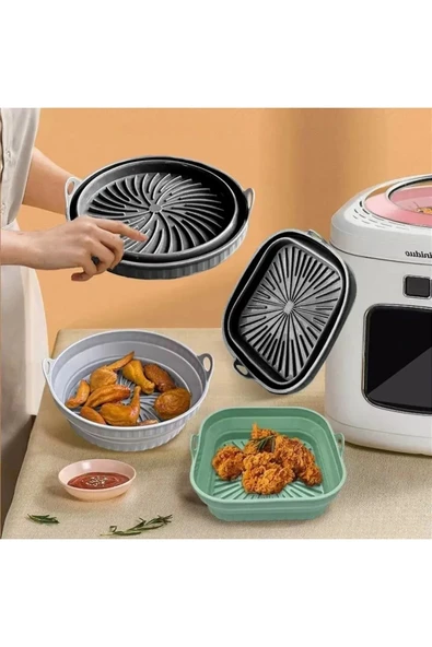 LitaeTrend Katlanabilir Silikon Yanmaz - Yıkanabilir Kare Airfryer Kalıbı 21 Cm - Resim 3