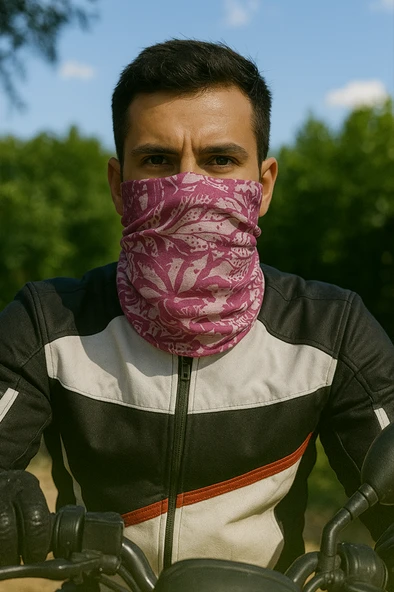 Motorcu PEMBE ÇİÇEK Buff Maske Outdoor Boyunluk Unisex Bandana - 1