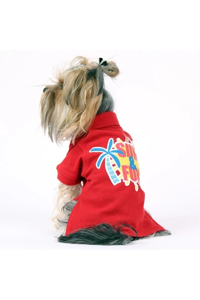 MAXSTYLESPET Lacoste Pet Tshirt (SUN&FUN) Kırmızı- Köpek Ve Kedi Kıyafeti - Resim 2