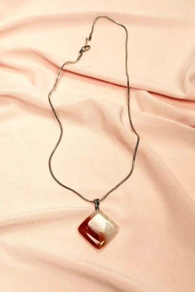 LitaeTrend Akik Doğal Taşı Zincirli El Yapımı Kolye Uç: 3 cm Zincir: 20 cm kutulu - 3
