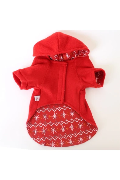 MAXSTYLESPET Kardan Adam Nakışlı Astarlı Kırmızı Pet Ceket Kedi Köpek Kıyafeti - Resim 3