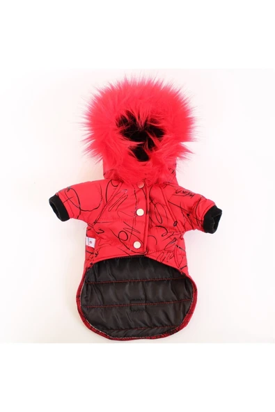 MAXSTYLESPET Pet Mont Imza Desenli Kırmızı Köpek Kedi Kıyafeti - 4