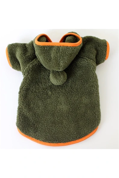 MAXSTYLESPET Welsoft Ponponlu Pet Ceket Kapşonlu Yeşil Köpek Kedi Kıyafeti - Resim 3