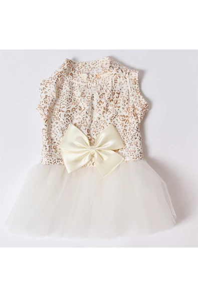 MAXSTYLESPET Varaklı Tütü Pet Elbise - Krem Beyaz Köpek Ve Kedi Kıyafeti - Resim 2