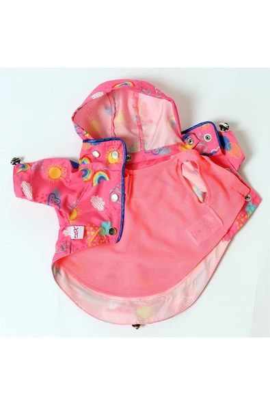 MAXSTYLESPET Gökkuşağı Desenli Fileli Pet Yağmurluk - Pembe - Köpek Kedi Kıyafeti - Resim 4