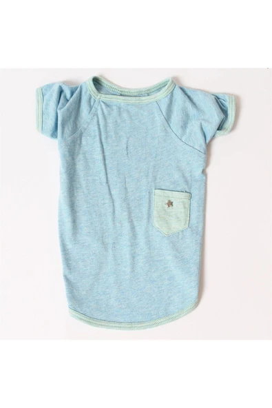 MAXSTYLESPET Simli Yıldızlı Cepli Pet Tshirt - Mavi - Köpek ve Kedi Kıyafeti - Resim 4