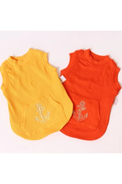 MAXSTYLESPET Kanguru Cep Çapalı Pet Kolsuz Bluz - Sarı Kavun Içi Köpek Ve Kedi Kıyafeti - Resim 5