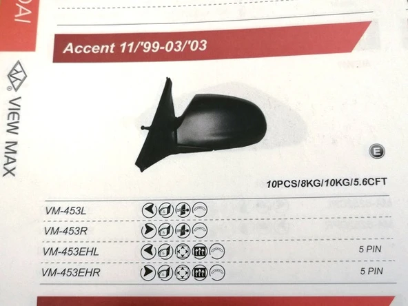 AYNA SOL VM453L ACCENT (99-02) MEKANİK 8761025111CA 8761025011CA ürün görseli