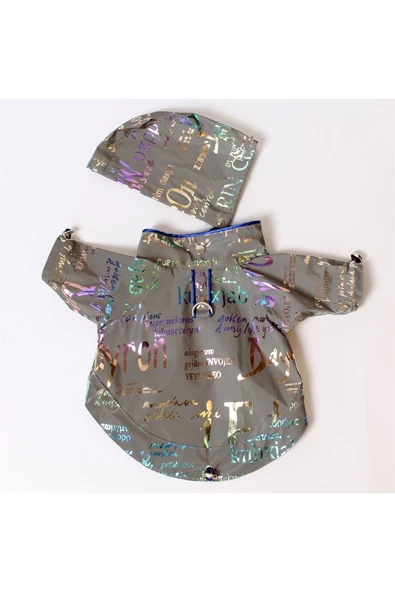 MAXSTYLESPET Yazı Desenli Pet Yağmurluk - Gri - Köpek Kedi Kıyafeti - Resim 3