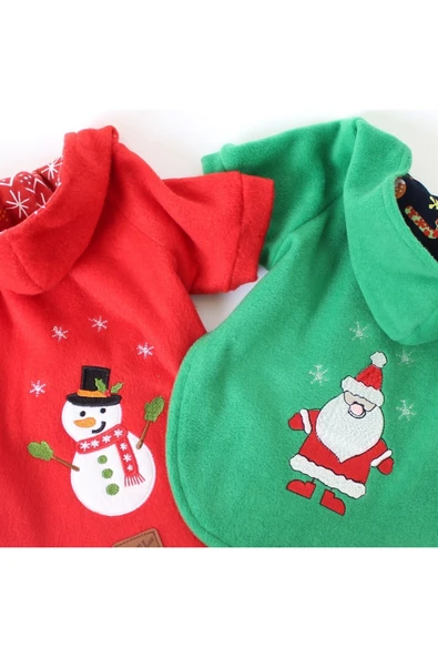 MAXSTYLESPET Noel Baba Nakışlı Astarlı Yeşil Pet Ceket Kedi Köpek Kıyafeti - Resim 3