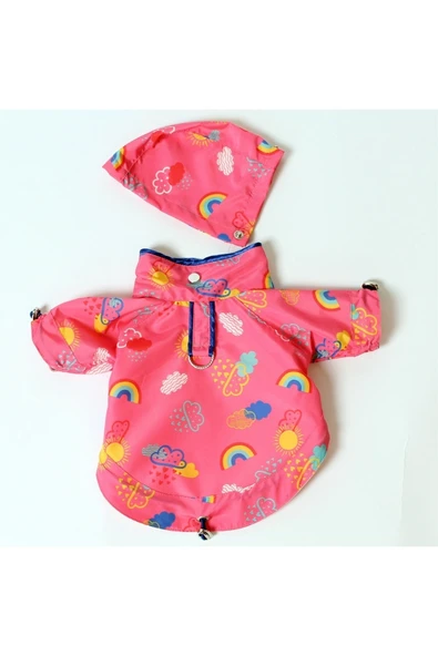 MAXSTYLESPET Gökkuşağı Desenli Fileli Pet Yağmurluk - Pembe - Köpek Kedi Kıyafeti - Resim 3