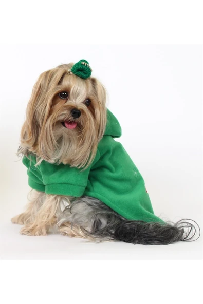 MAXSTYLESPET Noel Baba Nakışlı Astarlı Yeşil Pet Ceket Kedi Köpek Kıyafeti - Resim 2