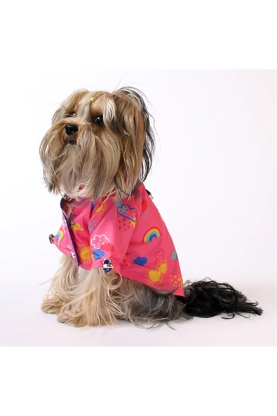 MAXSTYLESPET Gökkuşağı Desenli Fileli Pet Yağmurluk - Pembe - Köpek Kedi Kıyafeti - Resim 2