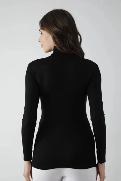 LitaeTrend Vivaldi Kadın Sİyah Uzun Kol Balıkçı Body Likralı 353 - Resim 4