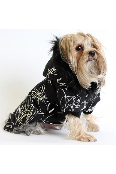 MAXSTYLESPET Pet Mont Imza Desenli Siyah Köpek Kedi Kıyafeti - 1
