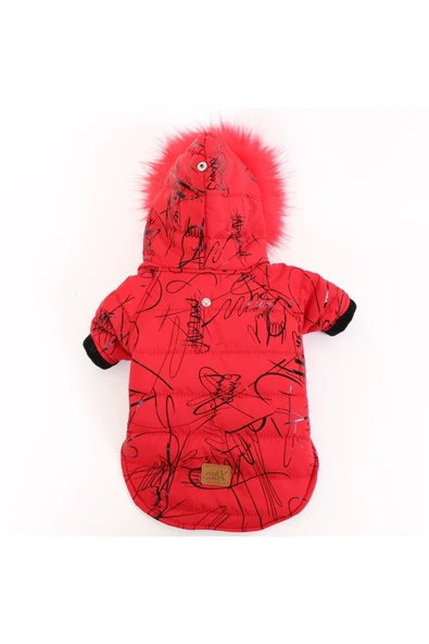 MAXSTYLESPET Pet Mont Imza Desenli Kırmızı Köpek Kedi Kıyafeti - 3