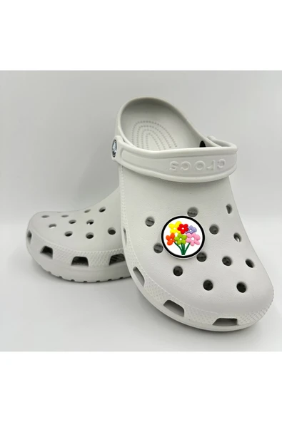 Crocs Terlik Süsü ve Aksesuarı , Çanta Süsü – Jibbitz 3D Çiçekli Yuvarlak Tablo Logo Aksesuar - 3