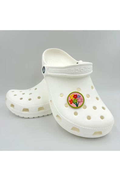 Crocs Terlik Süsü ve Aksesuarı , Çanta Süsü – Jibbitz 3D Çiçekli Yuvarlak Tablo Logo Aksesuar - Resim 2