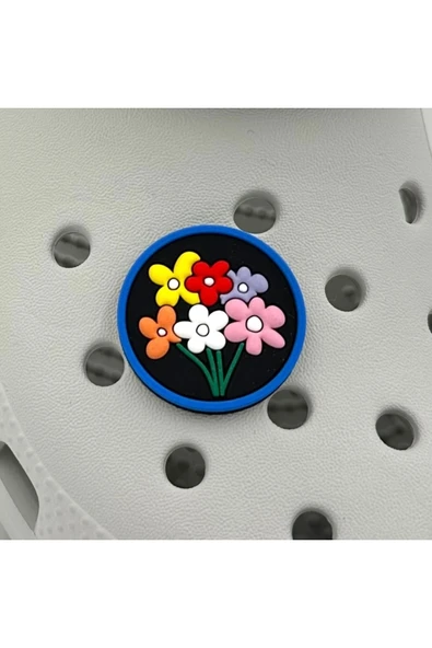 Crocs Terlik Süsü ve Aksesuarı , Çanta Süsü – Jibbitz 3D Çiçekli Yuvarlak Tablo Logo Aksesuar - 1
