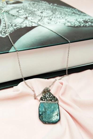 LitaeTrend Lapis Doğal Taşı Zincirli El Yapımı Kolye Uç: 3 cm Zincir: 20 cm Kutulu - Resim 2