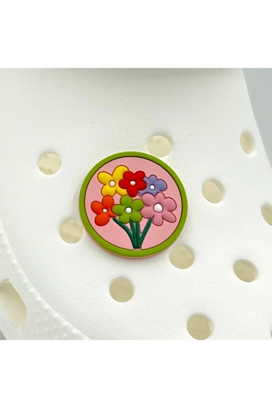Crocs Terlik Süsü ve Aksesuarı , Çanta Süsü – Jibbitz 3D Çiçekli Yuvarlak Tablo Logo Aksesuar ürün görseli 1