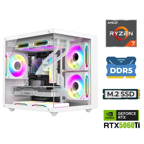 Xaser Elite X140 Ryzen 7 7800X3D 32GB DDR5 Ram 1TB M.2 NVMe SSD 16GB RTX5060Ti Sıvı Soğutmalı Masaüstü Oyuncu Bilgisayarı - 1