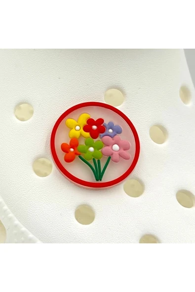 Crocs Terlik Süsü ve Aksesuarı , Çanta Süsü – Jibbitz 3D Çiçekli Yuvarlak Tablo Logo Aksesuar ürün görseli 1