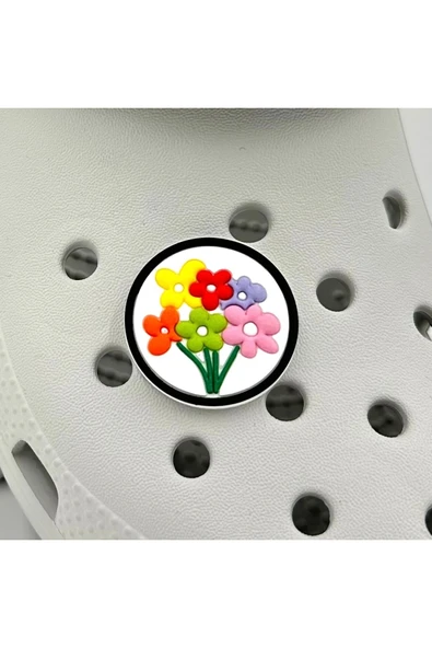 Crocs Terlik Süsü ve Aksesuarı , Çanta Süsü – Jibbitz 3D Çiçekli Yuvarlak Tablo Logo Aksesuar - 2