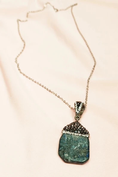 LitaeTrend Lapis Doğal Taşı Zincirli El Yapımı Kolye Uç: 3 cm Zincir: 20 cm Kutulu - Resim 4