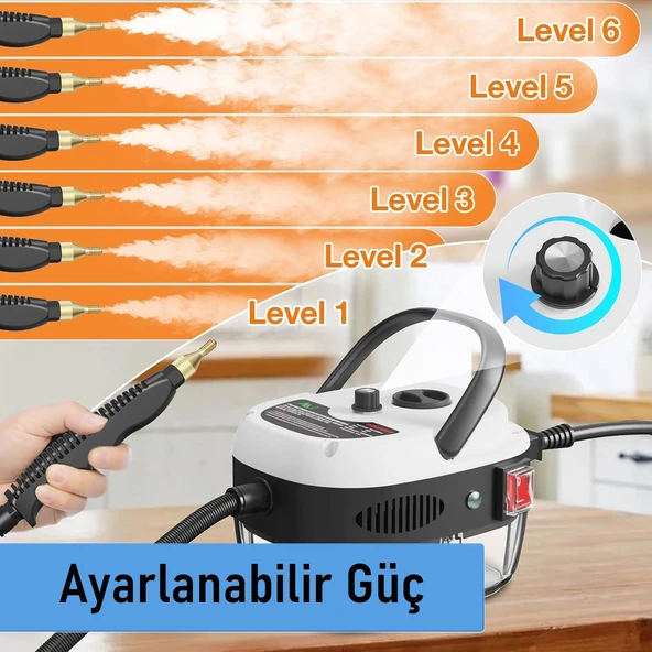 Valkyrie 2500W Yüksek Basınçlı Buharlı Temizleyici 115°C 3 Başlık Ayarlanabilir Güç Derin Temizlik Makinesi - 7