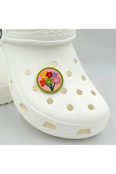 Crocs Terlik Süsü ve Aksesuarı , Çanta Süsü – Jibbitz 3D Çiçekli Yuvarlak Tablo Logo Aksesuar - Resim 3
