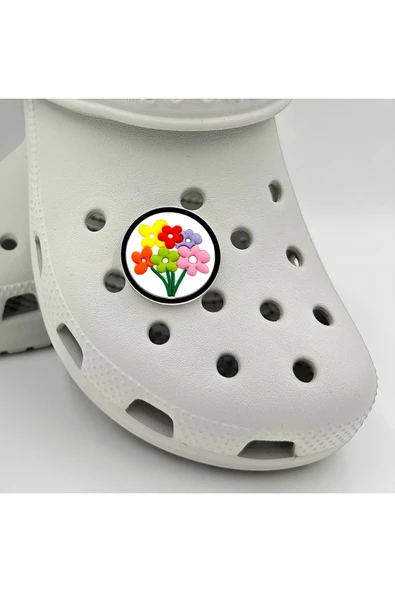 Crocs Terlik Süsü ve Aksesuarı , Çanta Süsü – Jibbitz 3D Çiçekli Yuvarlak Tablo Logo Aksesuar - 1