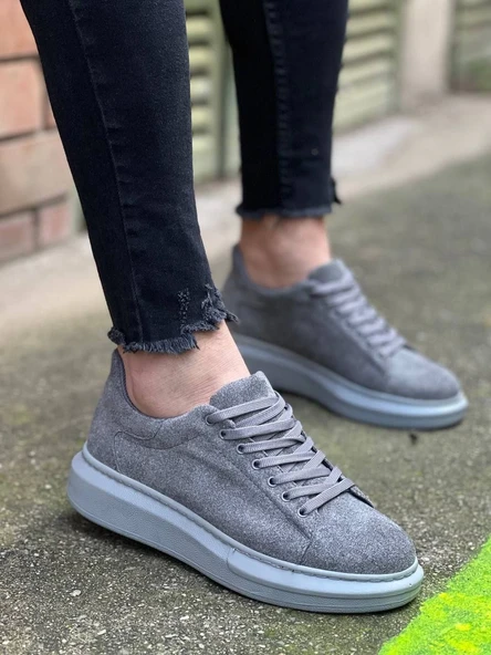 KB-X500 Kuback Gri Süet Yüksek Taban Bağcıklı Günlük Erkek Ayakkabı - Resim 8