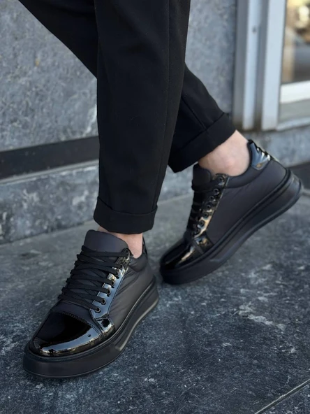 KB-X46 Kuback Siyah Rugan Yüksek Siyah Taban Günlük Spor Ayakkabı - Resim 3