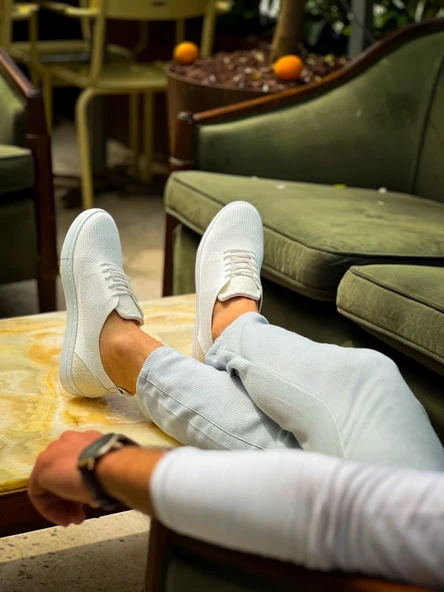 KB-101 Kuback Beyaz Triko Bağcıklı Günlük Erkek Ayakkabı - Resim 3