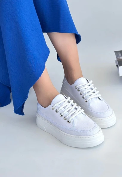 Carin Beyaz Keten Bağcıklı Spor Ayakkabı - Resim 7