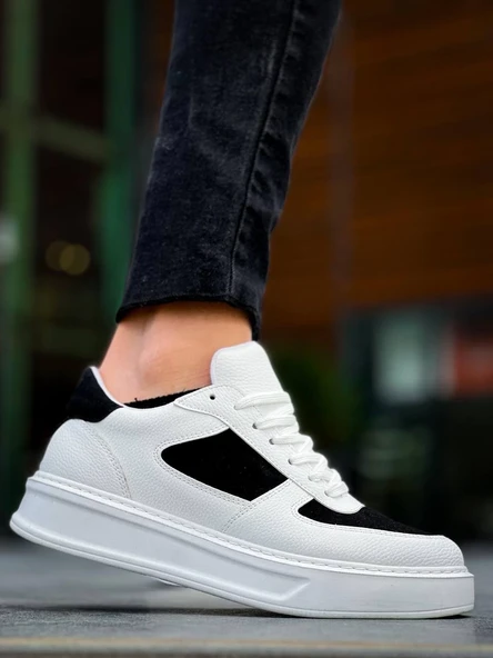 KB-X8 Kuback Beyaz Siyah Cilt Yüksek Taban Günlük Spor Ayakkabı - Resim 4