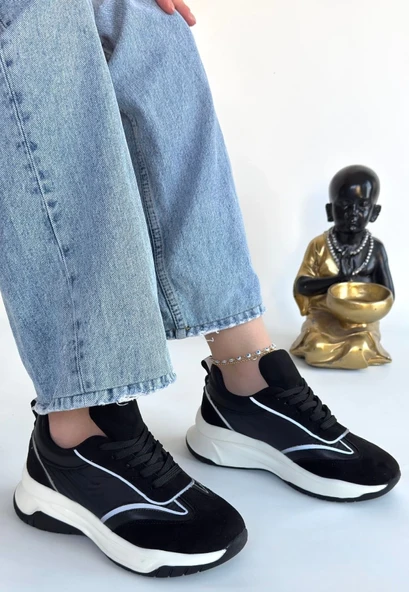 Lemda Siyah Süet Bağcıklı Spor Ayakkabı - Resim 2