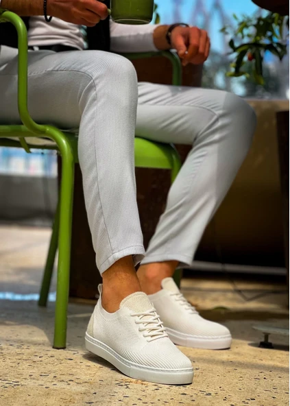 KB-101 Kuback Beyaz Triko Bağcıklı Günlük Erkek Ayakkabı - Resim 6