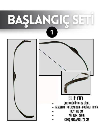 Geleneksel Okçuluk Başlangıç Seti - Elif Yay + 5 Ok + Zihgir + Tirkeş - 2