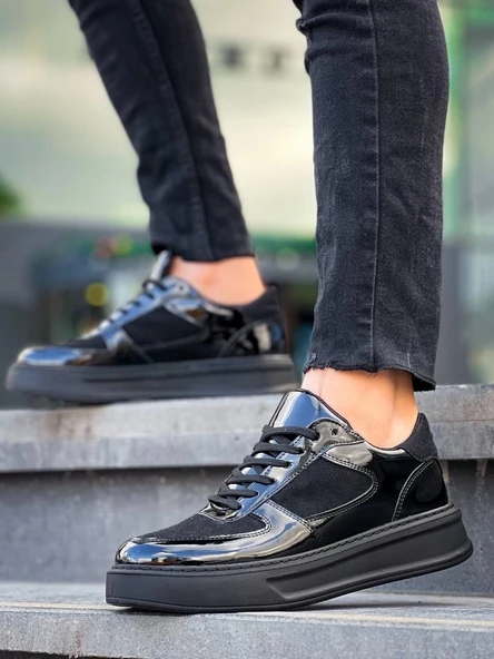 KB-X8 Kuback Siyah Rugan Yüksek Siyah Taban Günlük Spor Ayakkabı - Resim 2