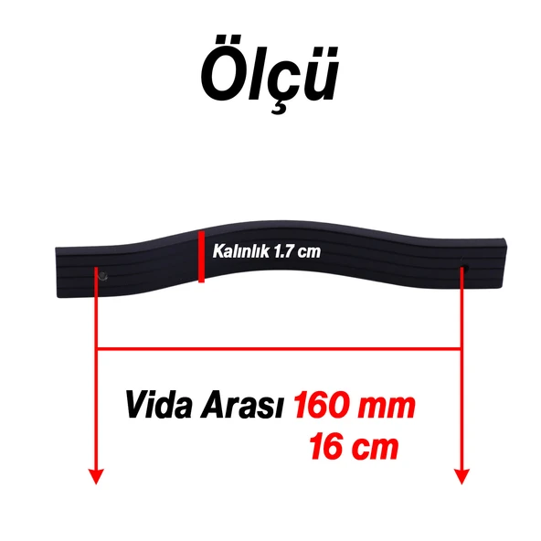 Sümbül Siyah Metal Kulp 160 mm Modern Mobilya Çekmece Kolu Mutfak Dolabı ve Kapak Kulpları Dayanıklı - Resim 2