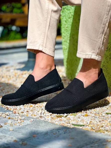 KB-114 Kuback Siyah Triko Siyah Yüksek Taban Bağcıksız Günlük Erkek Ayakkabı - Resim 8