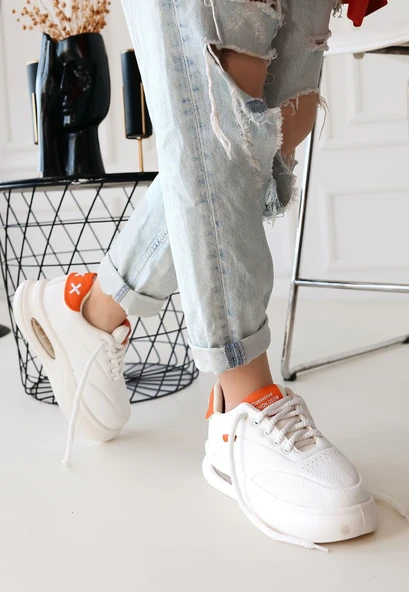 Chris Beyaz Cilt Tcu Detaylı Bağcıklı Spor Ayakkabı - Resim 6