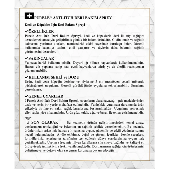 Purele Anti Itching Kedi Ve Köpekler İçin Kaşıntı Giderici Koruyucu Sprey 250ml - Resim 2