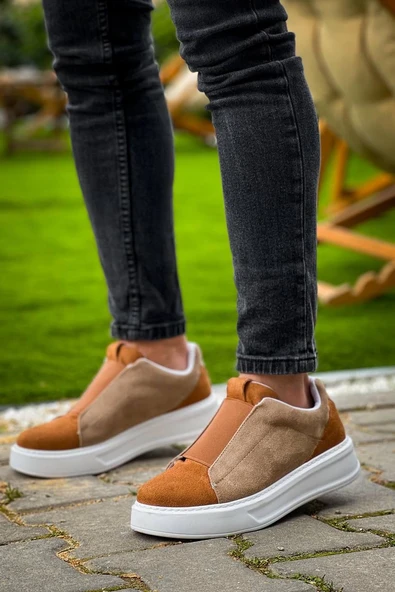 KB-007 Kuback Vizon Taba Yüksek Taban Tek Bant Bağcıksız Günlük Erkek Ayakkabı - Resim 8