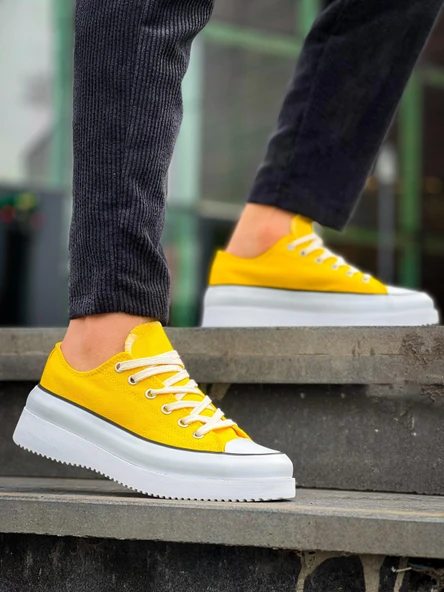 KB-CX-3 Kuback Kısa Sarı Keten Beyaz Yüksek Taban Spor Ayakkabı - Resim 2