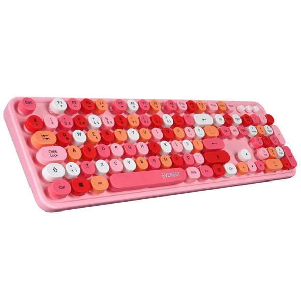Everest ROUND KM-6282 Renkli Tuşlu Pembe Kablosuz Q Multimedia Klavye + Mouse Set - 2