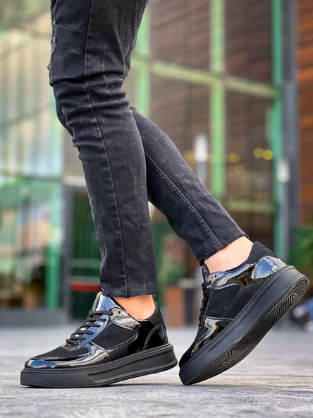 KB-X8 Kuback Siyah Rugan Yüksek Siyah Taban Günlük Spor Ayakkabı - Resim 5