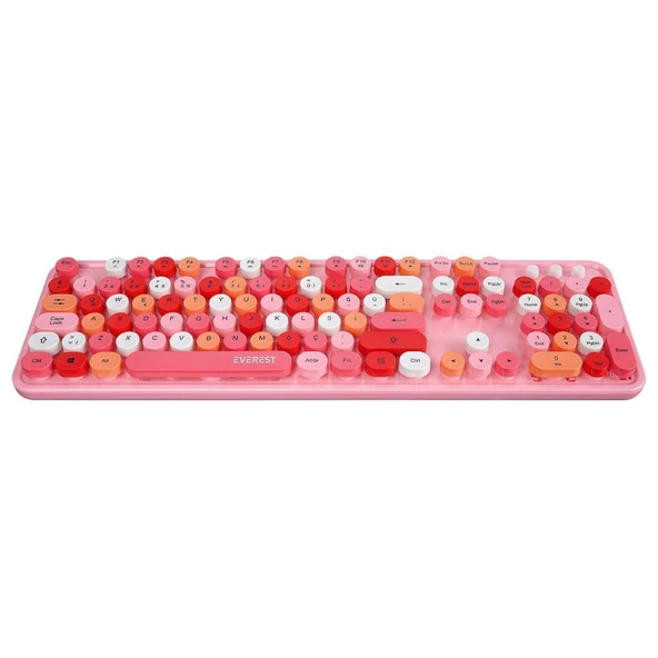 Everest ROUND KM-6282 Renkli Tuşlu Pembe Kablosuz Q Multimedia Klavye + Mouse Set - 5
